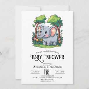 Invitation Bel éléphant gracieux Baby shower numérique