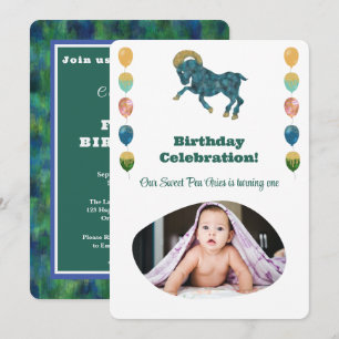 Invitation Bélier 1er Anniversaire Photo Impressionniste Or  