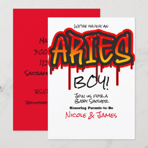 Invitation BÉLIER Signe du zodiaque de Feu Rouge Baby Shower