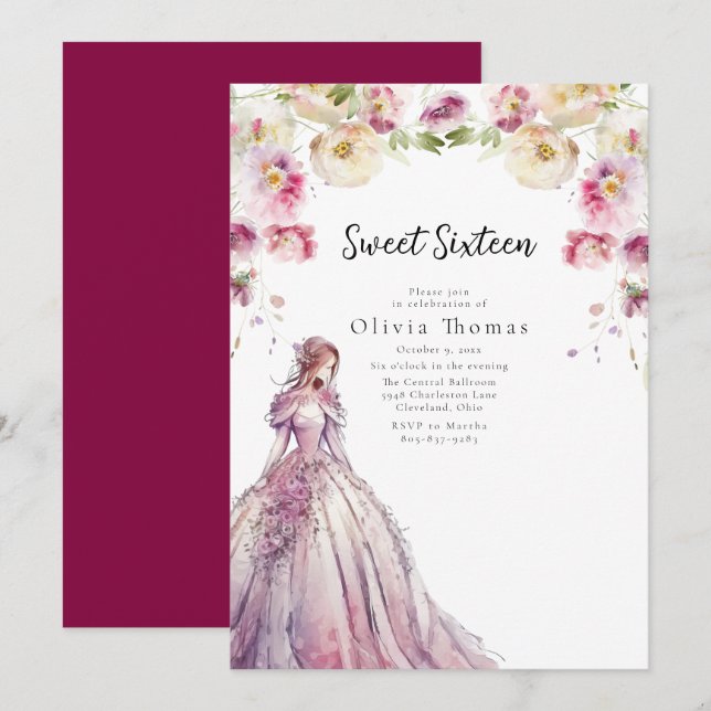 Invitation BELLA - Sweet Sixteen (Devant / Derrière)