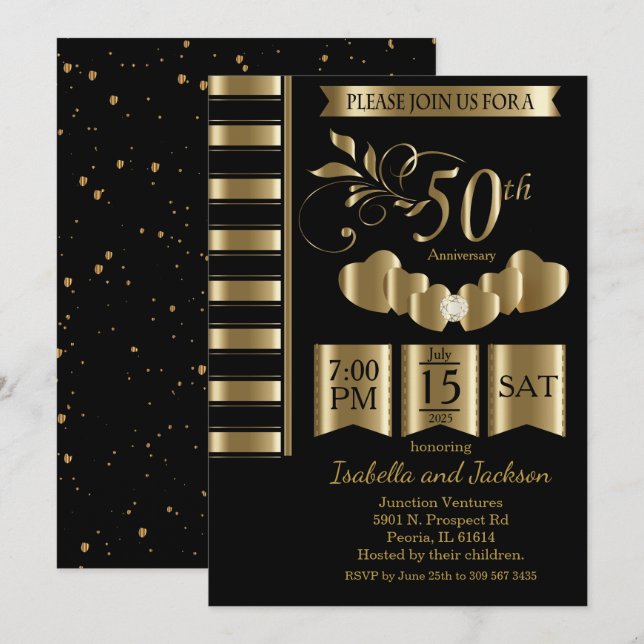 Invitation Belle 50e anniversaire d'or (Devant / Derrière)