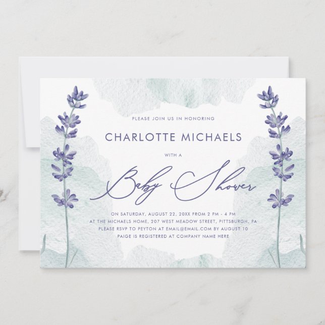 Invitation Belle aquarelle avec jolie Baby shower Script (Devant)