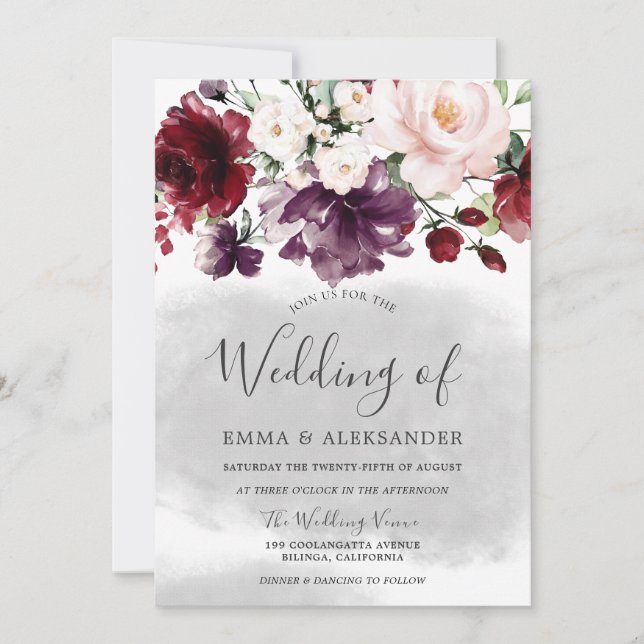 Invitation Belle Aquarelle Bleue Mariage botanique (Devant)