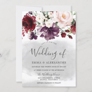 Invitation Belle Aquarelle Bleue Mariage botanique