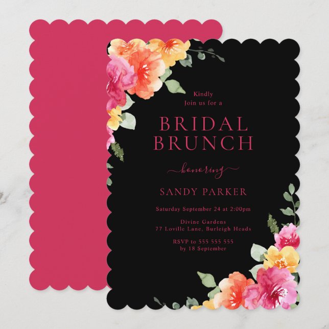 Invitation Belle aquarelle Fête des mariées florale Brunch (Devant / Derrière)