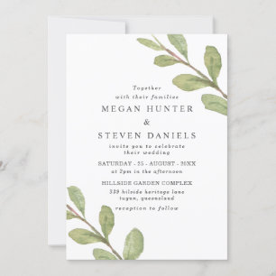 Invitation Belle aquarelle Feuille verte Mariage élégant
