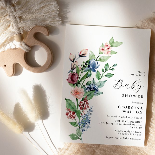 Invitation Belle aquarelle Floral & Baby shower verdoyant (Créateur téléchargé)