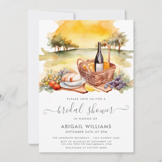 Invitation Belle Aquarelle Pique-nique Fête des mariées de vi (Devant)