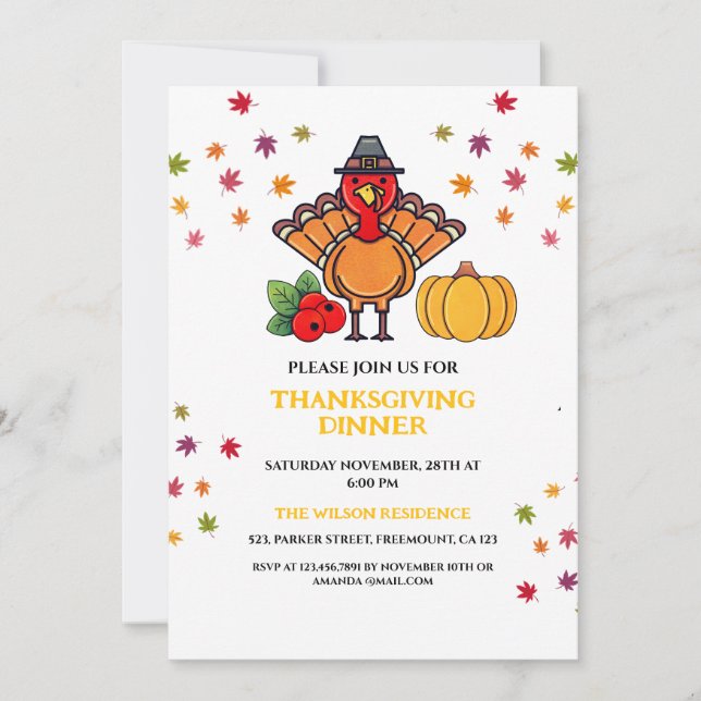 Invitation Belle automne quitte Turquie Thanksgiving Dîner (Devant)