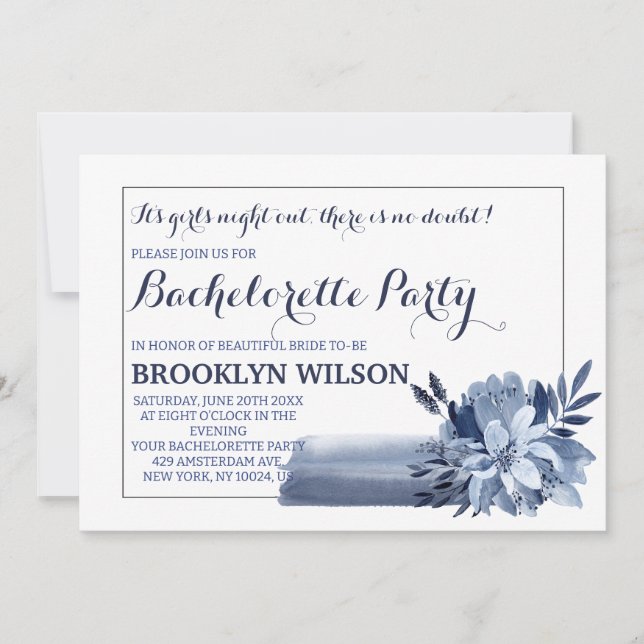 Invitation Belle Bachelorette Bouquet Bleu (Devant)
