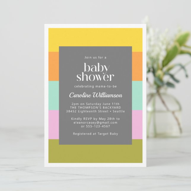 Invitation Belle bande géométrique Bright Pastels Baby shower (Debout devant)