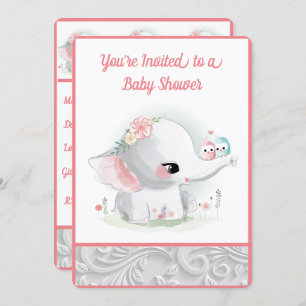 Invitation Belle Bébée Blanche Fille Eléphant