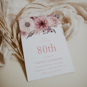 Invitation Belle Blush Boho Floral 80e fête d'anniversaire