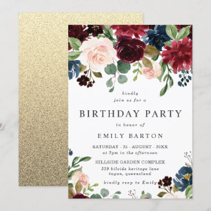 Invitation Belle Blush & Burgundy Gold Birthday Party