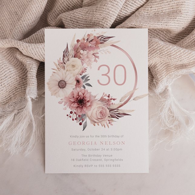 Invitation Belle Boho Blush 30e fête d'anniversaire (Créateur téléchargé)