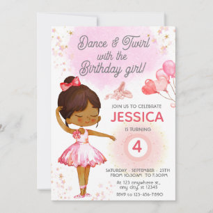 Invitation Belle Brunette Ballerina fille anniversaire ballet