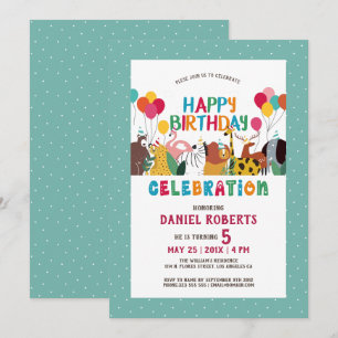 Invitation Belle caricature animaux enfants Bonne fête d'anni