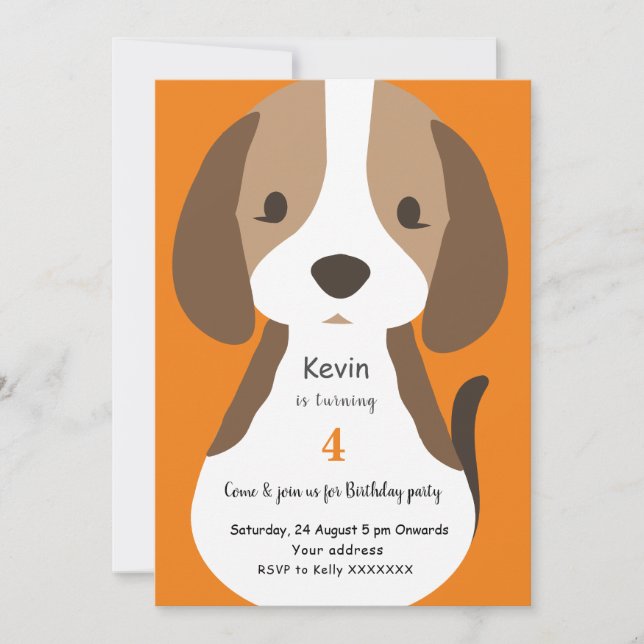 Invitation Belle caricature chien anniversaire de enfant fête (Devant)