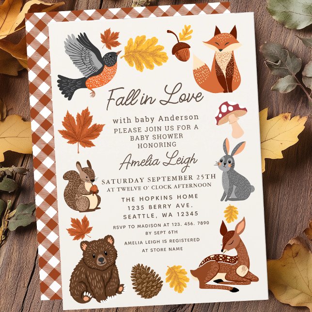 Invitation Belle chute en amour Animaux Baby shower d'automne (Créateur téléchargé)