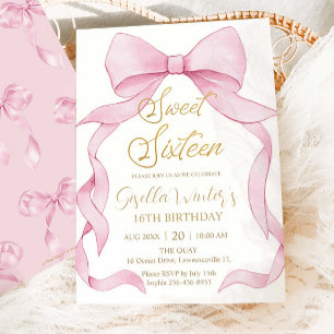 Invitation Belle Coquette Pink Ribbon Bows Sweet 16 Anniversa