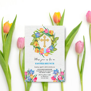 Invitation Belle Croix d'or OEufs de Pâques Tulipes