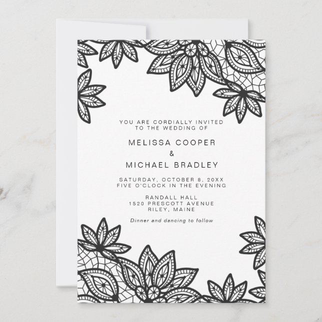 Invitation Belle dentelle noire Vintage Mariage (Devant)