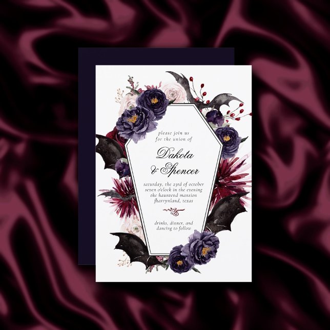 Invitation Belle déplaisante | Floral gothique avec Bats Coff (Créateur téléchargé)