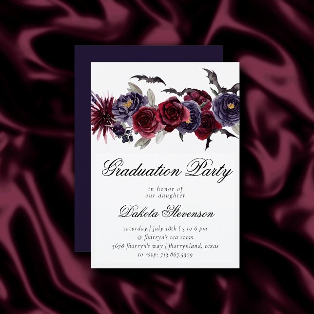 Invitation Belle déplaisante | Gothique Floral Bats Graduatio (Créateur téléchargé)