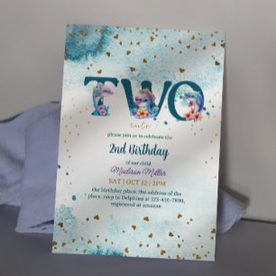 Invitation Belle Dolphin mignonne Baby Girl 2e anniversaire