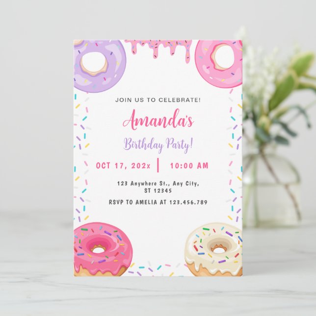 Invitation Belle Donut Douce Anniversaire (Debout devant)