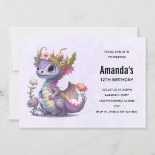 Invitation Belle Dragon avec Couronne Élégante Anniversaire