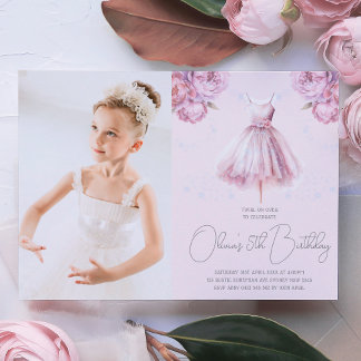 Invitation Belle Dusty rose Ballerina Anniversaire avec photo