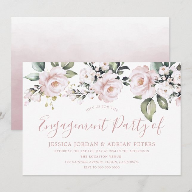 Invitation Belle Dusty Rose Blush Pink Engagement Party (Devant / Derrière)