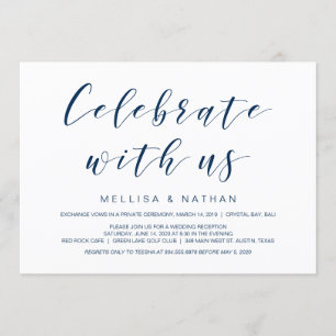 Invitation Belle Élégance, Bleu Nuit, Mariage en Elopement