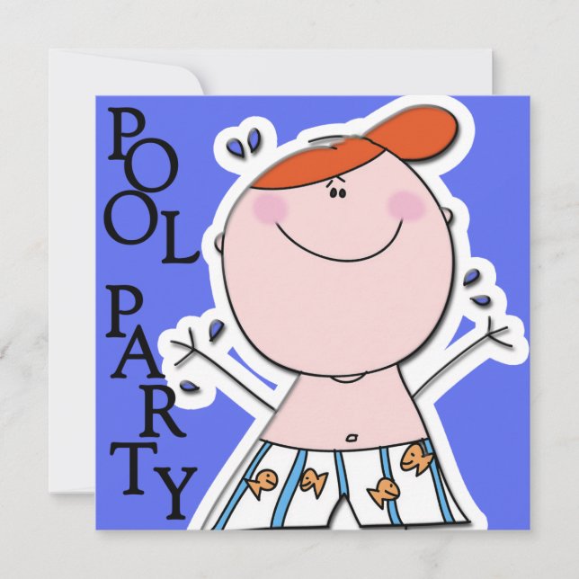Invitation Belle Enfants Piscine d'été Fête Nage Anniversaire (Devant)