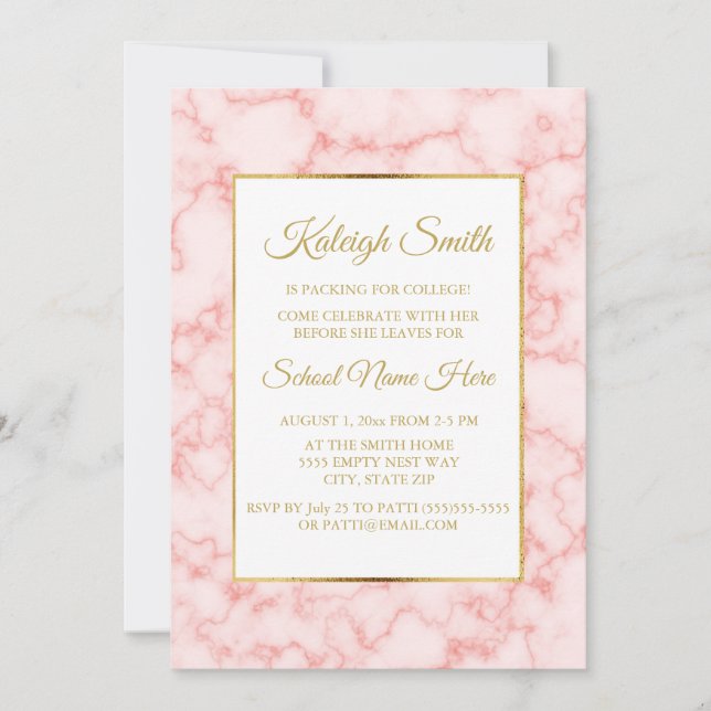 Invitation Belle et élégante Soirée de Marbre rose Gold (Devant)