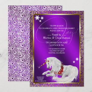 Invitation Belle Fantaisie Licorne de Noël Joie Violet
