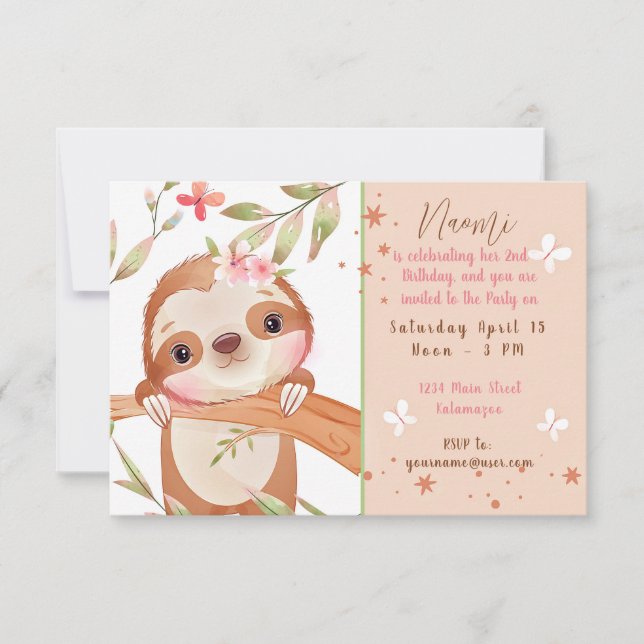 Invitation Belle fête d'anniversaire bébé lemur personnalisée (Devant)