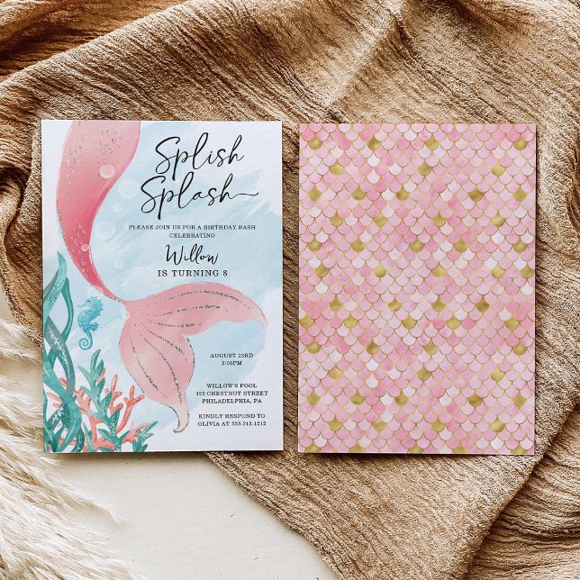 Invitation Belle Fête d'Anniversaire de Fille Sirène (Créateur téléchargé)