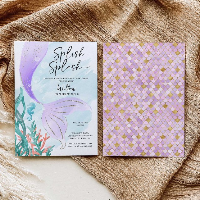 Invitation Belle Fête d'Anniversaire de Fille Sirène (Créateur téléchargé)