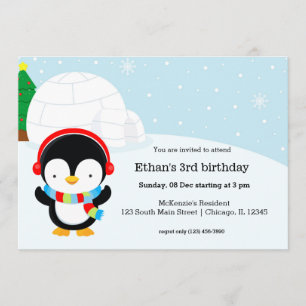 Invitation Belle fête d'anniversaire de pingouin