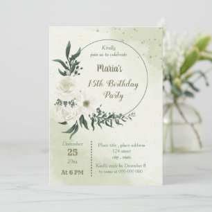 Invitation belle fête d'anniversaire fleurie blanche