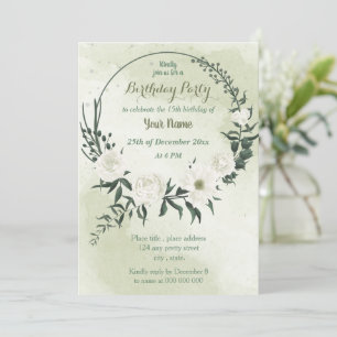 Invitation belle fête d'anniversaire fleurie blanche