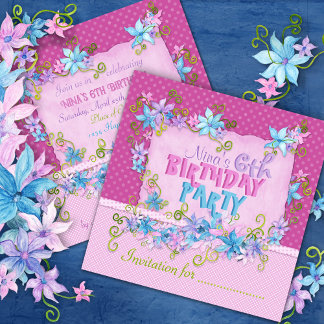 Invitation Belle fête d'anniversaire florale rose Pois