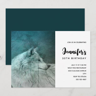Invitation Belle fête d'anniversaire Loup Gris dans une forêt
