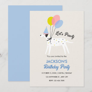 Invitation Belle fête d'anniversaire pastel chien de compagni