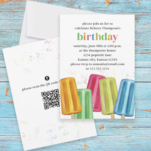 Invitation Belle fête d'anniversaire Popsicles d'été