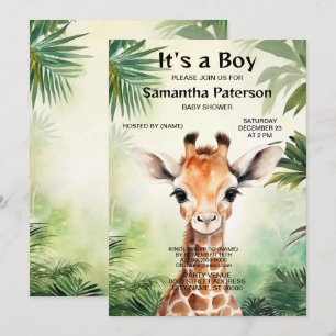 Invitation Belle Fête de Baby Shower Jungle Girafe Mignonne