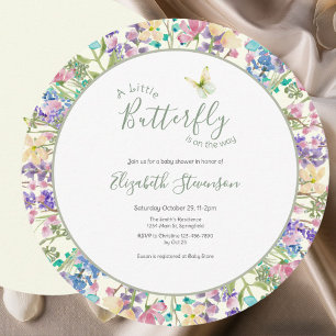 Invitation Belle Fête de Bébé Fleurie Papillon Coloré