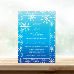 Invitation Belle Fête de Bébé Flocon de Neige en Hiver Bleu
